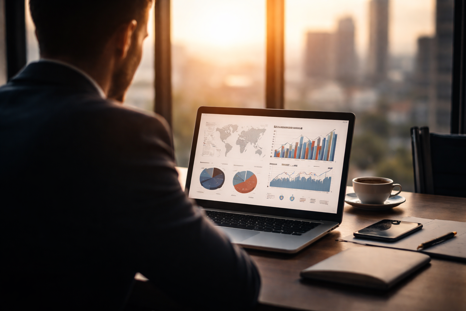 Business strategist reviewing marketing performance data on a laptop, illustrating visibility and distribution challenges in modern digital marketing.