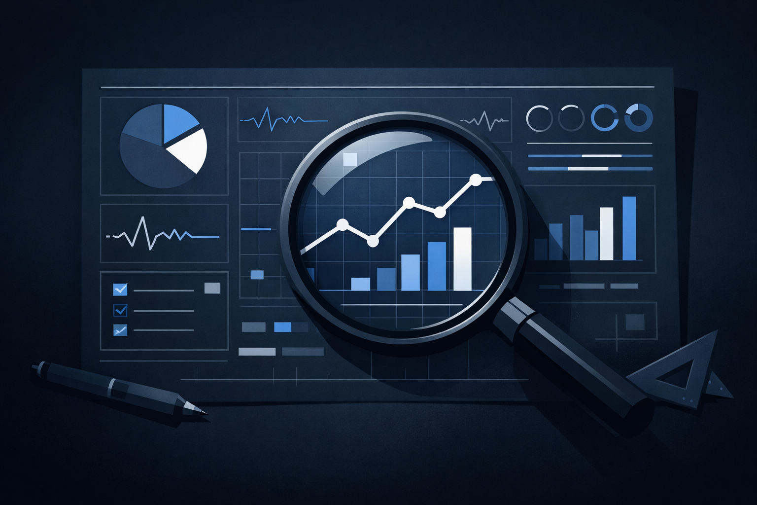 Marketing audit diagnostic dashboard illustration for digital growth strategy